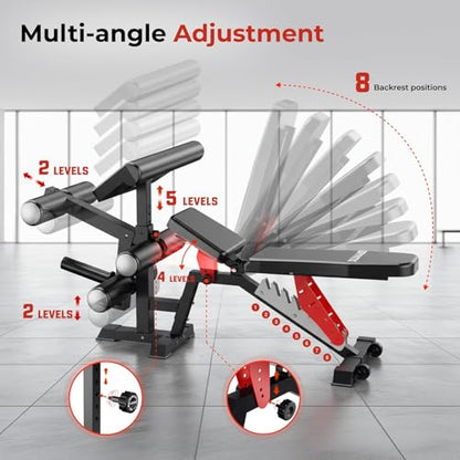 Adjustable Leg Extension and Curl Machine, Foldable Pro Heavy-Duty Weight Bench, 1600LBS Workout Bench, 21-Position Multifunctional Weight Benchs, Iscc Plus Certified for Home Gym