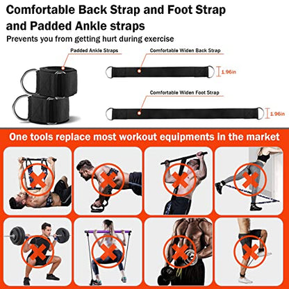 Portable Home Gym Resistance Band Set With8 Anti-Break Bands, Detachable 500LBS Pilates Bar, Full Body Workout Equipment w/Ankle Straps & Door Anchor - style: Black