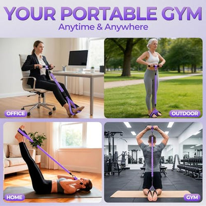Upgraded Multifunction Pedal Resistance Band with Handle, 3 Tube Adjustable Resistance Bands, Full Body Fitness Exercise Equipment for Abdomen, Waist, Arm, Core/ABS, Leg, Physical Therapy (Purple)