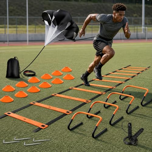 predolo Multicolor Agility Ladder Set, Speed Agility Kit for Football Training, 12 Piece Speed Training Equipment for Kids, Full Training Set - style: Training Set 01 - tangerine &