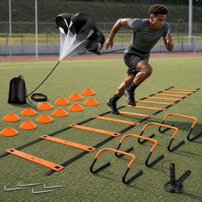 predolo Multicolor Agility Ladder Set, Speed Agility Kit for Football Training, 12 Piece Speed Training Equipment for Kids, Full Training Set - style: Training Set 01 - tangerine &