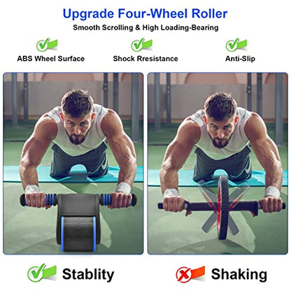 Automatic Rebound Abdominal Wheel, Ab Roller Wheel with Automatic Rebound Assistance Resistance Springs Ergonomic Handle, Abdominal Wheel Roller with Knee Pads, Ab Wheel Roller for Core Workout…