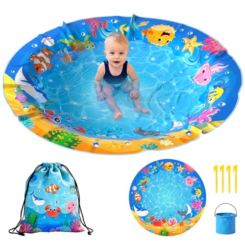 4.9 X 4.9 Feet Baby Beach Pool, Waterproof Beach Pool Blanket for Toddler, 2 in 1 Toddler Paddling Pool with Carrying Bag, Collapsible Beach Puddle Mat for Boys Girls Kids Infant Outdoor Beach Toys - color: Ocean Blue-3