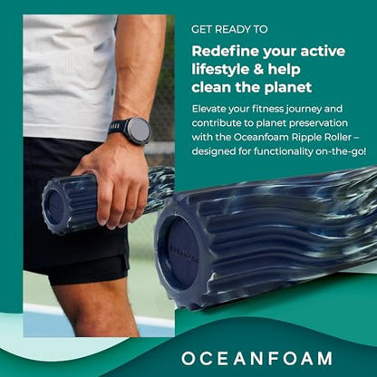 Ripple Travel Foam Roller (11" x 3.35") Firm Mini Foam Roller for Physical Therapy, Deep Tissue Massage, Back Pain - High Density, Wave Textured - Yoga (Dark Navy, Hunter & Seafoam Marbled) - color: Dark Navy, Hunter & Seafoam Marbled