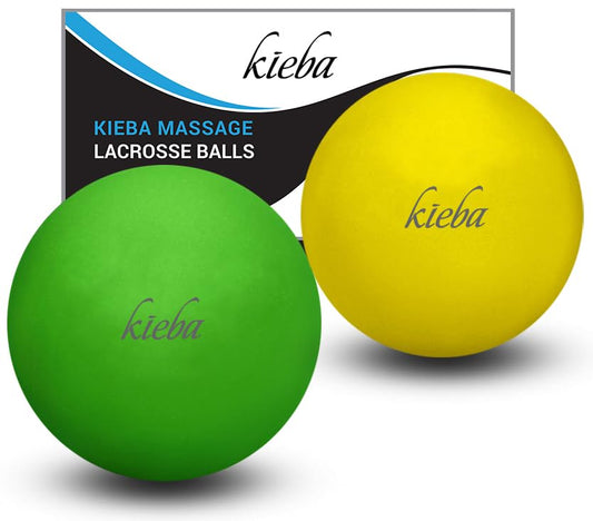 Massage Lacrosse Balls for Myofascial Release, Trigger Point Therapy, Muscle Knots, and Yoga Therapy. Set of 2 Firm Balls (Green and Yellow) - color: Green and Yellow