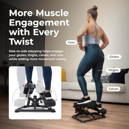 Sunny Health & Fitness Twist Stair Stepper with Resistance Bands - color: Black Onyx
