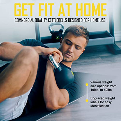 ZIVA Premium Kettlebell – Commercial Grade Rubber Urethane Coated Free Weights for Strength, Conditioning, Home Gym Workouts – Alloy Steel Grip – Available 5–50 lbs - color: b) 10lb - Black/Yellow