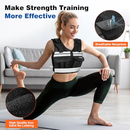 Adjustable Weighted Vest for Women Men, 2-18 lbs Strength Training Weight Vest with adjustable weights 12 Sandbags, Zipper Womens Weighted Vest Washable with Reflective for Walking Running Gym