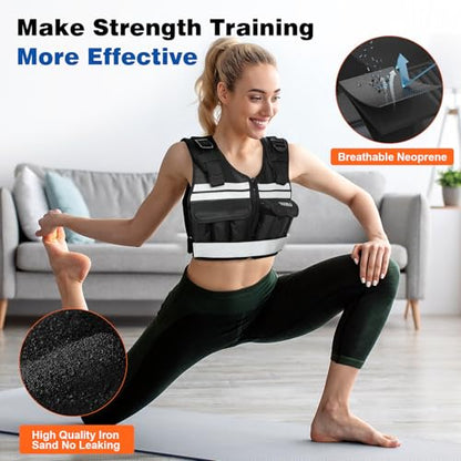 Adjustable Weighted Vest for Women Men, 2-18 lbs Strength Training Weight Vest with adjustable weights 12 Sandbags, Zipper Womens Weighted Vest Washable with Reflective for Walking Running Gym