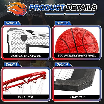 Indoor Mini Basketball Hoop Set Gift for Kids Adults, Upgrade Over Door Hoop with 4 Rubber 6" Balls, Wall Mount Hoop for Bedroom Yard, Christmas Stocking Stuffer Gift for Boys Teen
