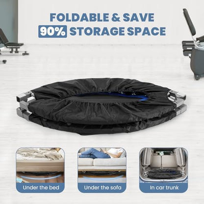 Trampoline, Portable Foldable Trampoline in-Home Mini Rebounder, Exercise Trampoline for Adults, 40" Max Load 330lbs (40" Black Adjustable Foam Handle)