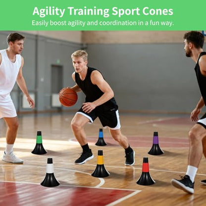 12 Pcs Agility Training Sport Cones with Carry Mesh Bag, 9.4 in Stackable Soccer Cones for Football and Basketball, Plastic Marker Cones for Speed Drills, Dog Training Obstacle Course Equipment