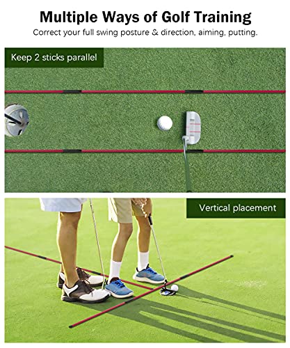 Golf Alignment Sticks - 48" Collapsible Golf Practice Rods for Aiming, Putting, Full Swing Trainer, Posture Corrector with Clear Tube Case, Golf Training Equipment
