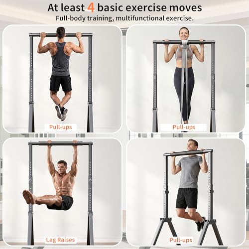 Foldable Power Tower Dip Station for Pull Ups, 66.1"-84.6" 12 Level 700 LBS, Adjustable Dip Handles & Assistance Bands Foldable Home Gym Equipment - color: 66"-85" with Assistance Bands