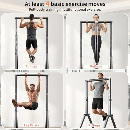 Foldable Power Tower Dip Station for Pull Ups, 66.1"-84.6" 12 Level 700 LBS, Adjustable Dip Handles & Assistance Bands Foldable Home Gym Equipment - color: 66"-85" with Assistance Bands