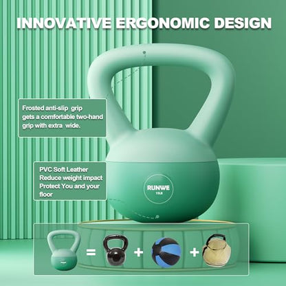 Soft Kettlebell for Women 5lb 10lb 15lb 20lb 25lb, Sand Filled Quiet Floor-Friendly Kettlebell, Anti-Slip Home Gym Fitness Equipment for Apartment Postpartum Recovery - color: 15 LB Green