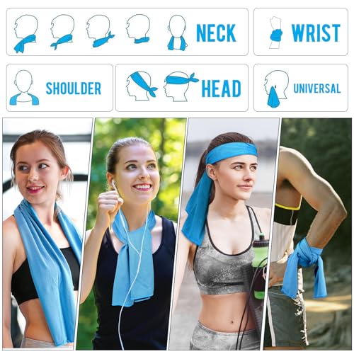 MENOLY 6 Pack Cooling Towels, 40"x12" Cooling Towels for Neck and Face with Breathable Carrying Bags,Soft Microfiber Instant Cooling Rags, Gym Workout Sweat Towel for Sports, Yoga, Camping, Running