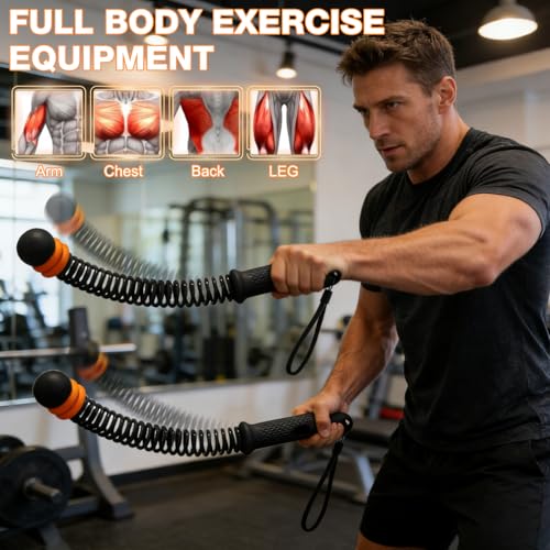 Adjustable Ropeless Battle Rope Trainer, Cordless Spring Fitness Rope for Home & Gym, Heavy Duty Cordless Battle Rope with Storage Bag, Strength & Conditioning (Gray)