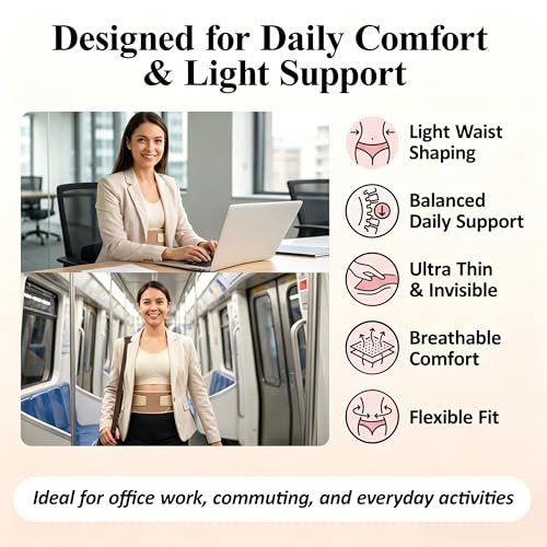 RANDY SUN Structured Waist Support Belt, Ultra Thin Back Brace with Ergonomic EVA Pad, Invisible Lumbar Support for Women & Men, Work & Daily Use Light Taupe L(Waist:31"-36")
