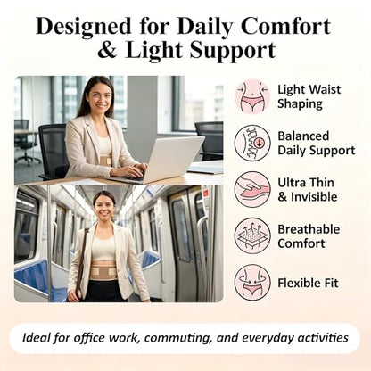 RANDY SUN Structured Waist Support Belt, Ultra Thin Back Brace with Ergonomic EVA Pad, Invisible Lumbar Support for Women & Men, Work & Daily Use Light Taupe L(Waist:31"-36")
