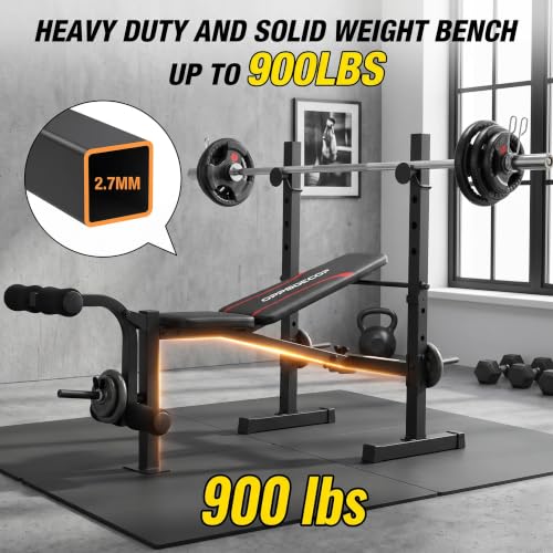 OPPSDECOR Foldable Weight Bench Set with Squat Rack and Preacher Curl Pad - color: Onyx