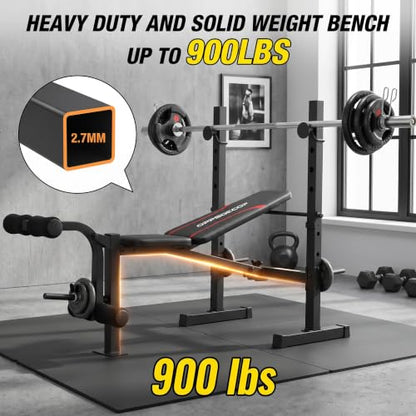 OPPSDECOR Foldable Weight Bench Set with Squat Rack and Preacher Curl Pad - color: Onyx