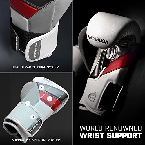 Hayabusa T3 Boxing Gloves for Men and Women Wrist and Knuckle Protection, Dual-X Hook and Loop Closure, Splinted Wrist Support, 5 Layer Foam Knuckle Padding