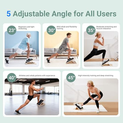 Adjustable Wooden Slant Board for Calf Stretching, 5-Angle Non-Slip Foldable Calf Stretcher for Exercise, Squats and Mobility, 400 lb Capacity - size: With Gife Box & Portable