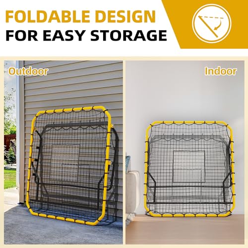 Baseball Rebounder Net, 4x4.5FT Volleyball Pitchback with 3 Adjustable Angles, Baseball & Softball Bounce Back Net for Ground, Line Drive, Fly Ball Return Settings Fielding Trainer
