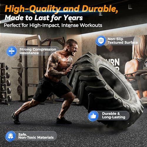 SUPERJARE 1" Extra-Thick Rubber Top Exercise Mat, Gym Flooring for Home Gym - size: 12 Tiles (48 Sq Ft)