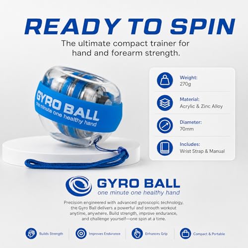 Gyro Ball Wrist Trainer, Auto Start Grip Strength Trainer with Battery-Free Self-Generating LED Lights, Forearm Trainer and Hand Exerciser, Torque Ball for Fitness, Office and Gaming - color: Blue