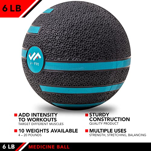 JFIT Dual Texture Medicine Ball – Weighted Exercise Ball for Strength, Core & Functional Fitness Training - style: 6lb