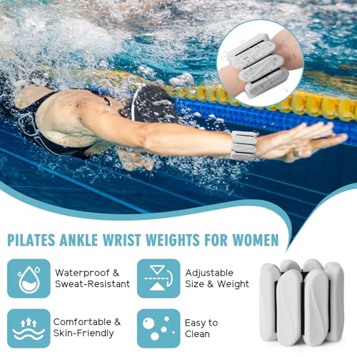 Wrist Weights, 2Pack Wrist Ankle Weights for Women & Men, 2lb Adjustable Silicone Arm and Leg Weighted Bangles(1LBs Each), Fits for Yoga, Pilates, Home Gym, Jogging, Cardio, Strength Training - color: Grey