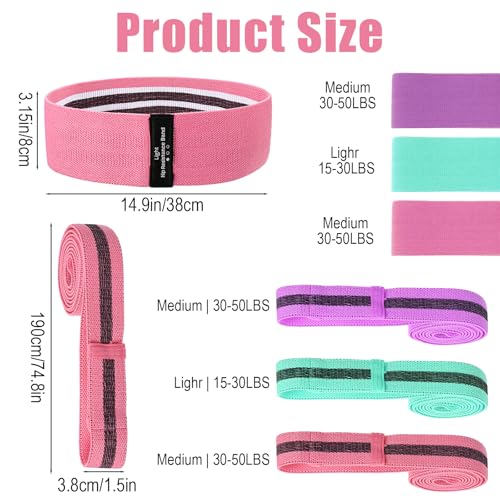 6 Pcs Fabric Resistance Bands for Working Out Non-Slip Exercise Bands with Booty for Legs and Butt Home Gym Pilates Stretching Men and Women