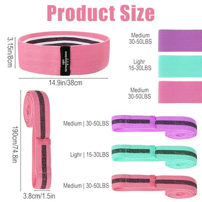 6 Pcs Fabric Resistance Bands for Working Out Non-Slip Exercise Bands with Booty for Legs and Butt Home Gym Pilates Stretching Men and Women