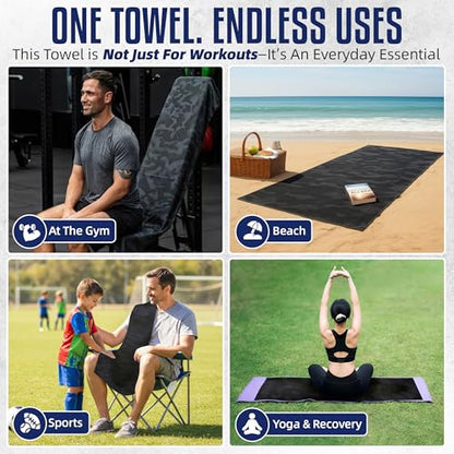 Hooded Microfiber Gym Towel – Highly Absorbent Car Seat Towel with Carry Bag – Double-Sided Sweat Towel, Reversible, Quick Dry & Sand-Resistant Fabric, Camouflage, 130 x 60cm