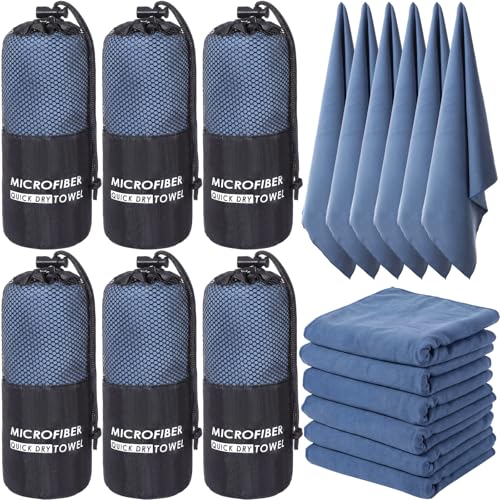 6 Pack Quick Dry Microfiber Towels with Carry Bag, Super Absorbent Soft Lightweight 24" x 48" Camping Travel Towels for Hiking, Backpacking, Yoga, Beach, Swimming, Pool(Navy Blue,Medium) - color: Navy Blue, size: Medium