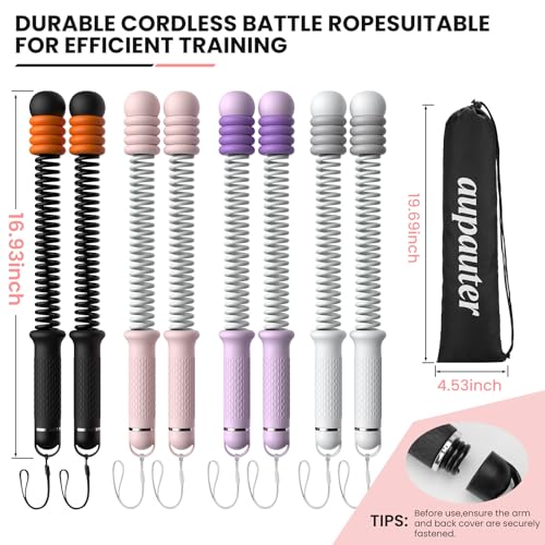 2PCS Heavy Duty Ropeless Battle Ropes, Adjustable Cordless Battle Rope for HIIT Cardio Workout, Non-Slip Spiral Handle Home Gym Equipment Pink