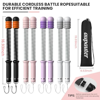 2PCS Heavy Duty Ropeless Battle Ropes, Adjustable Cordless Battle Rope for HIIT Cardio Workout, Non-Slip Spiral Handle Home Gym Equipment Pink