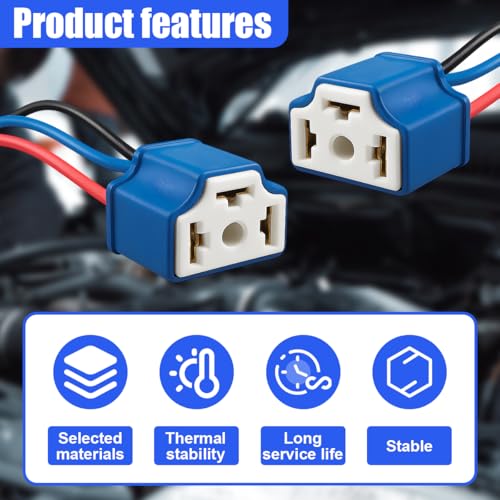 YoRise H4 HB2 9003 Car Wiring Harness Headlight Connector Plug, 16AWG Ceramic Socket Connector, Heavy Duty Car Wiring Harness Replacement for Fog Lights, Headlights, H4 Relay Harnesses (2PCS)