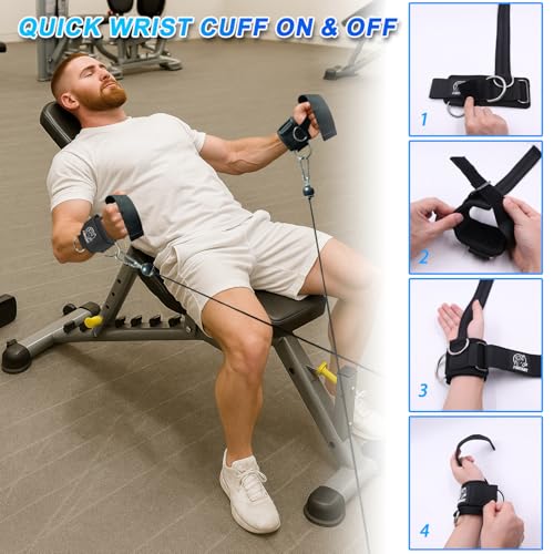 J Bryant Adjustable Wrist Cuffs with Multiple D-Rings, Weight Lifting Straps for Cable Machines, Strength Training, Fitness & Bodybuilding