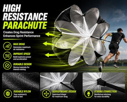 Speed Training Parachute for Athletes, Adjustable Resistance Sprint Chute with Waist Belt for Soccer Football Running - size: Dual Resistance Parachute