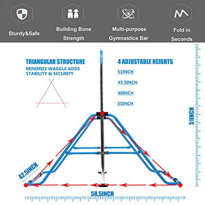 Kids Gymnastics Bar Gymnastic Equipment for Home Adjustable Height Gymnastic Training Bar Gymnastic Stuff for 3-7 Years Old Girls - color: Blue