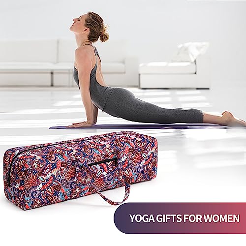 | Yoga Mat Bag | Large Yoga Mat Carrier with Wet Pocket | Yoga Gifts | Gym Tote Bag for Women - color: Navy cashew flower