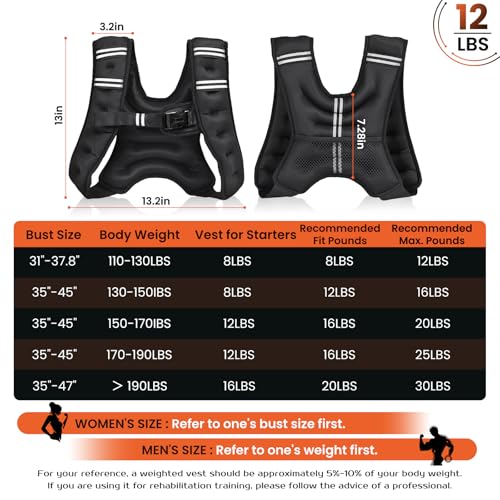 KTINNEAD Weighted Vest for Women Men, 8lb/12lb/16lb/20lb Weighted Running Vest with Reflective Stripe, Detachable Phone Pouch for Workout, Walking, Strength Training, Weight Loss, Fitness, Jogging - size: 12LB