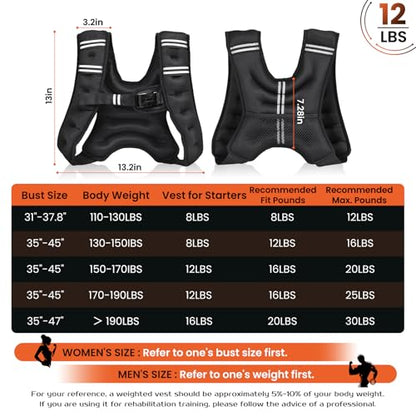 KTINNEAD Weighted Vest for Women Men, 8lb/12lb/16lb/20lb Weighted Running Vest with Reflective Stripe, Detachable Phone Pouch for Workout, Walking, Strength Training, Weight Loss, Fitness, Jogging - size: 12LB