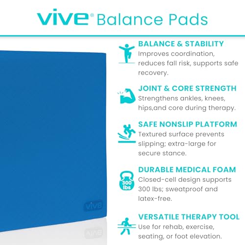 Vive Balance Pad - Foam Large Yoga Mat Trainer for Physical Therapy, Stability Workout, Knee and Ankle Exercise, Strength Training, Rehab - Chair Cushion for Adults, Kids, and Travel