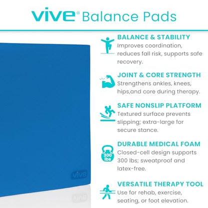 Vive Balance Pad - Foam Large Yoga Mat Trainer for Physical Therapy, Stability Workout, Knee and Ankle Exercise, Strength Training, Rehab - Chair Cushion for Adults, Kids, and Travel
