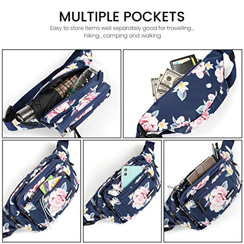 CXWMZY Fanny Packs For Women & Men Waist Pack Hip Bum Bag with Multi-Pockets Large Capacity Waterproof Casual Bum Bag for Disney Traveling Casual Cycling Running Hiking - color: Blue_Flower