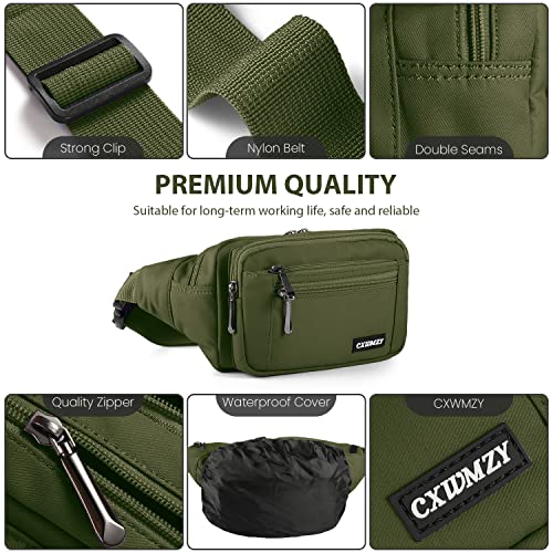 CXWMZY Fanny Packs For Women & Men Waist Pack Hip Bum Bag with Multi-Pockets Large Capacity Waterproof Casual Bum Bag for Disney Traveling Casual Cycling Running Hiking (Army Green) - color: Green